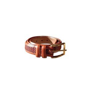 Allen Edmonds Men’s Calfskin Leather Belt Sz 36 Brown Woven Detail Gold Buckle